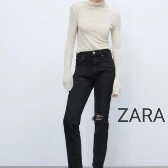 NWT Zara Black High-Rise Ankle Length Slim Jeans In Black Sz:10 - Picture 2 of 16
